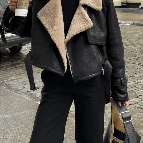 Too Blessed Sherpa Lined Shearling Leather Flight Jacket - Picture 2 of 8